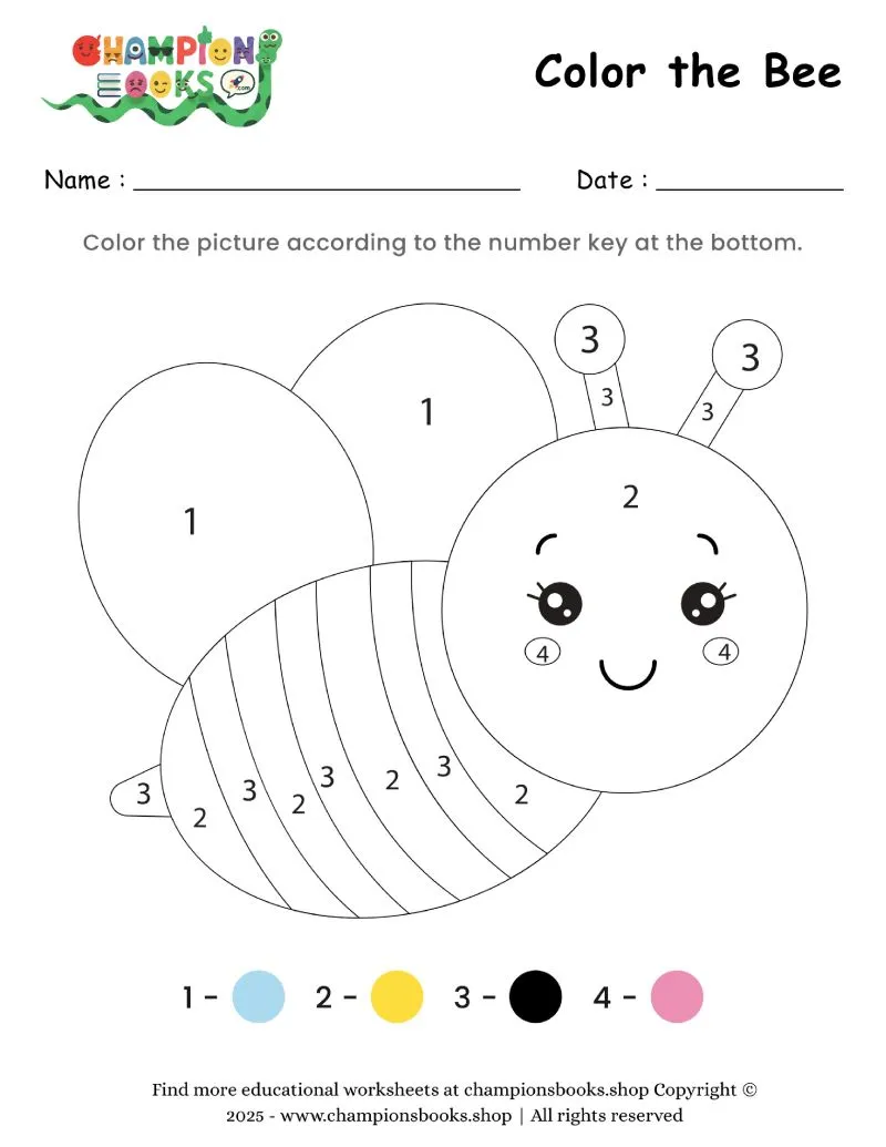 Color by Number Bee Worksheet | Kindergarten Fun Activity