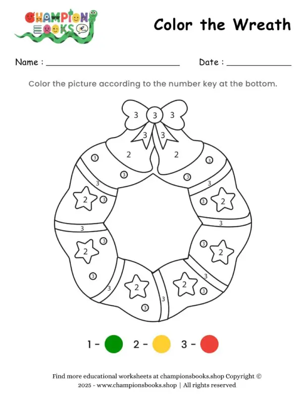Color the Christmas Wreath Worksheet