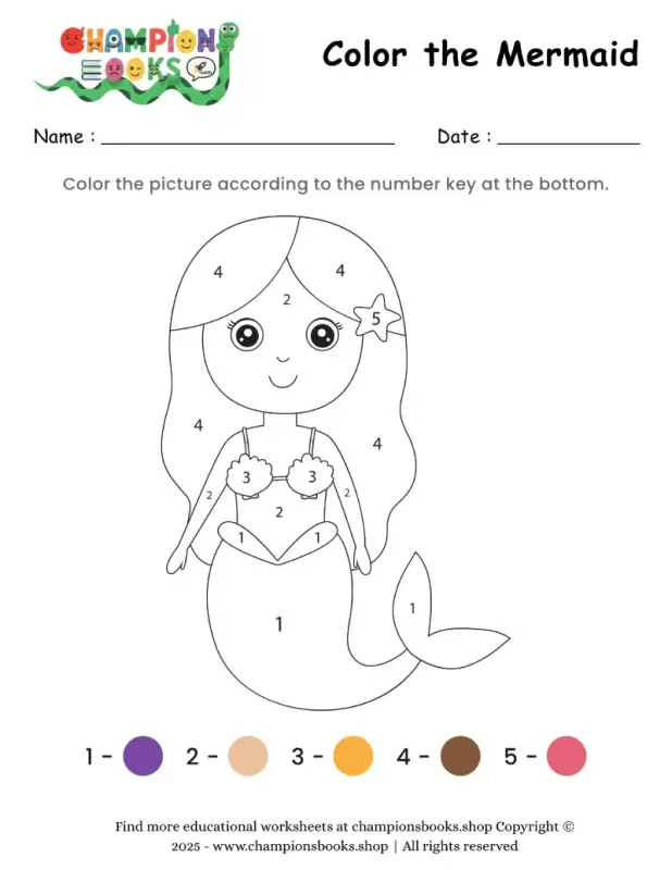 Color the Mermaid Worksheet