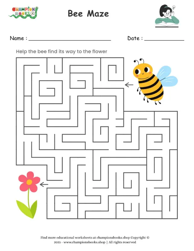 Bee Maze Worksheet for Kids | Fun Learning Activity