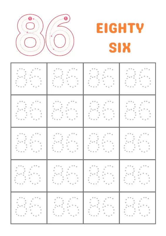 Trace Number 86 Worksheet | Kindergarten Number Practice