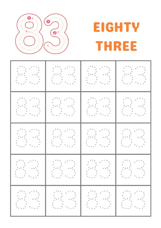 Trace Number 83 Worksheet | Learn to Write Eighty-Three