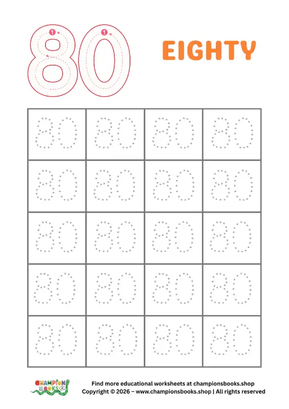 Trace Number 80 Worksheet | Fun Math Practice for Kids