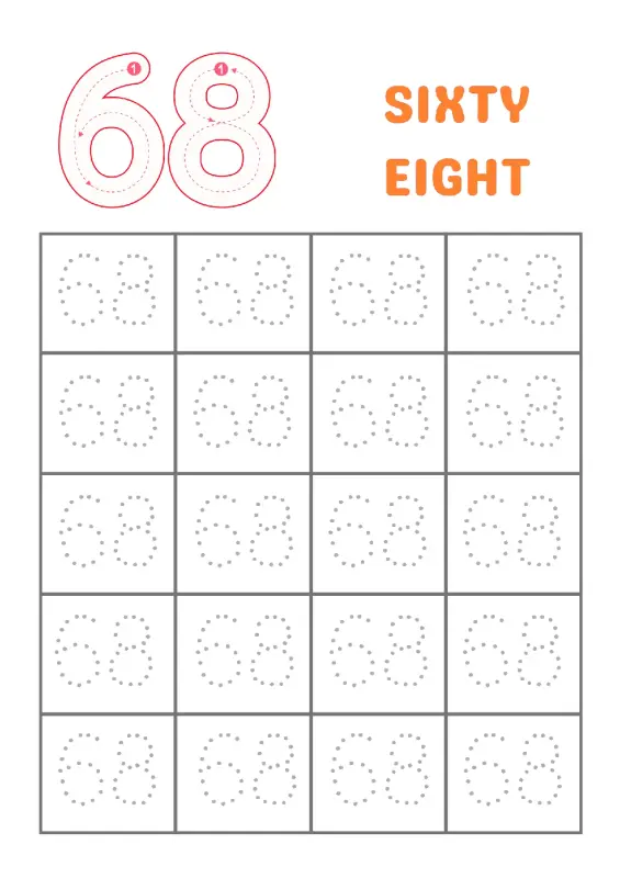 Trace Number 68 Worksheet | Kindergarten Number Practice