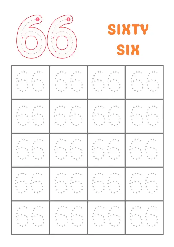 Trace Number 66 Worksheet | Kindergarten Math Practice