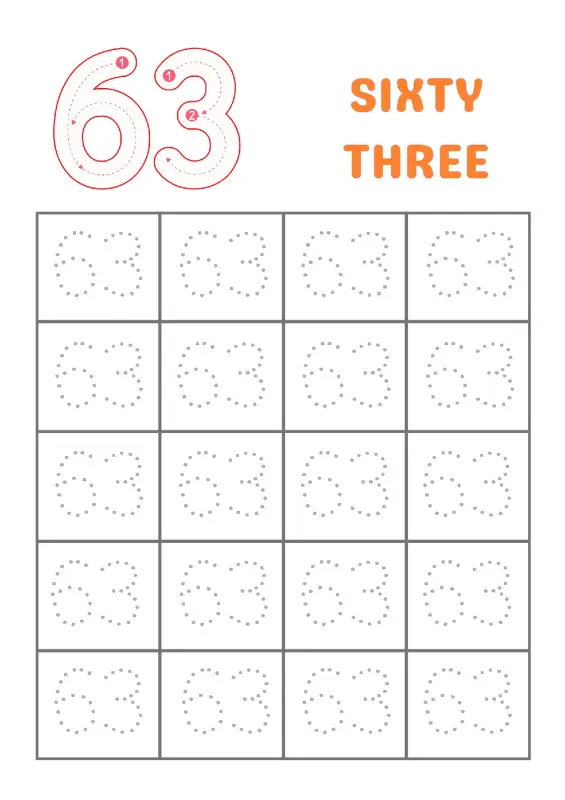 Trace Number 63 Worksheet: Kindergarten Math Practice