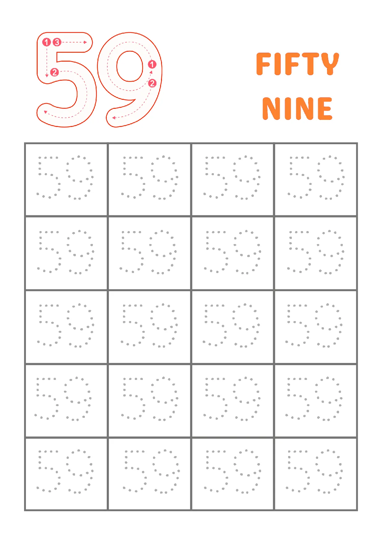 Trace Number 59 Worksheet | Kindergarten Math Practice