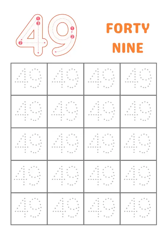 Trace Number 49 Worksheet | Kindergarten Math Practice