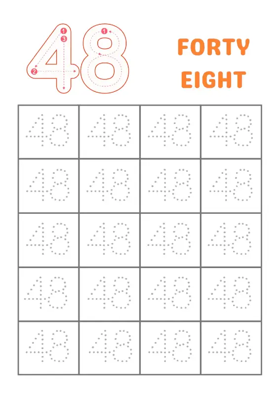 Trace Number 48 Worksheet | Kindergarten Math Practice