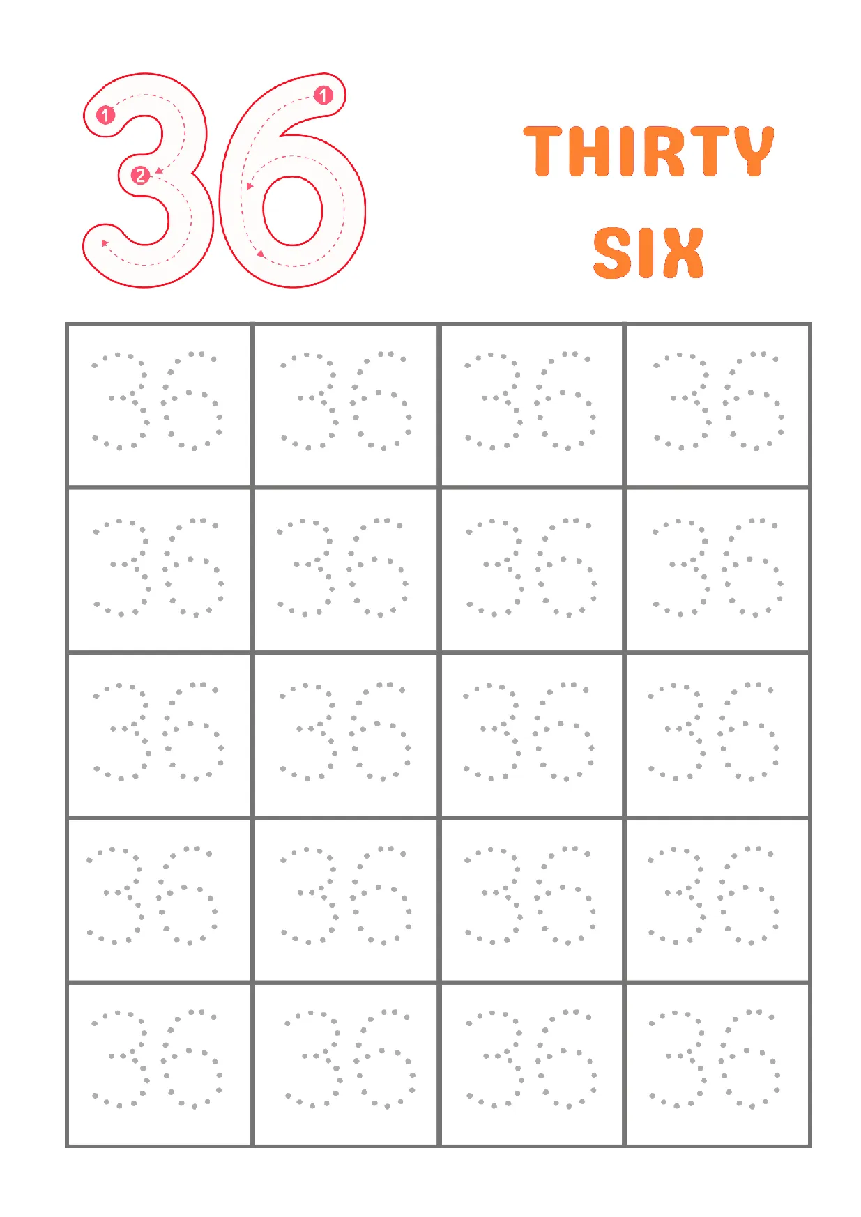 Trace Number 36 Worksheet | Kindergarten Math Practice