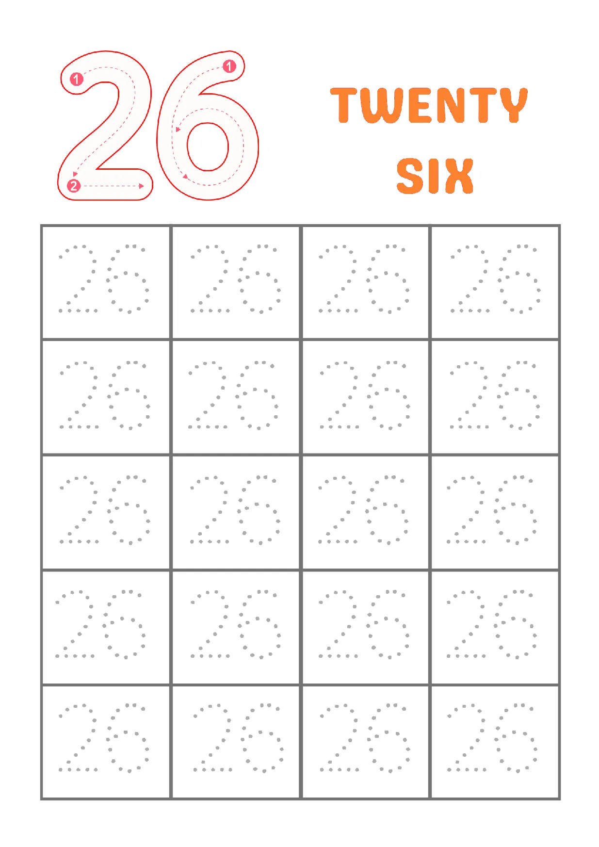 Trace Number 26 Worksheet | Kindergarten Math Practice