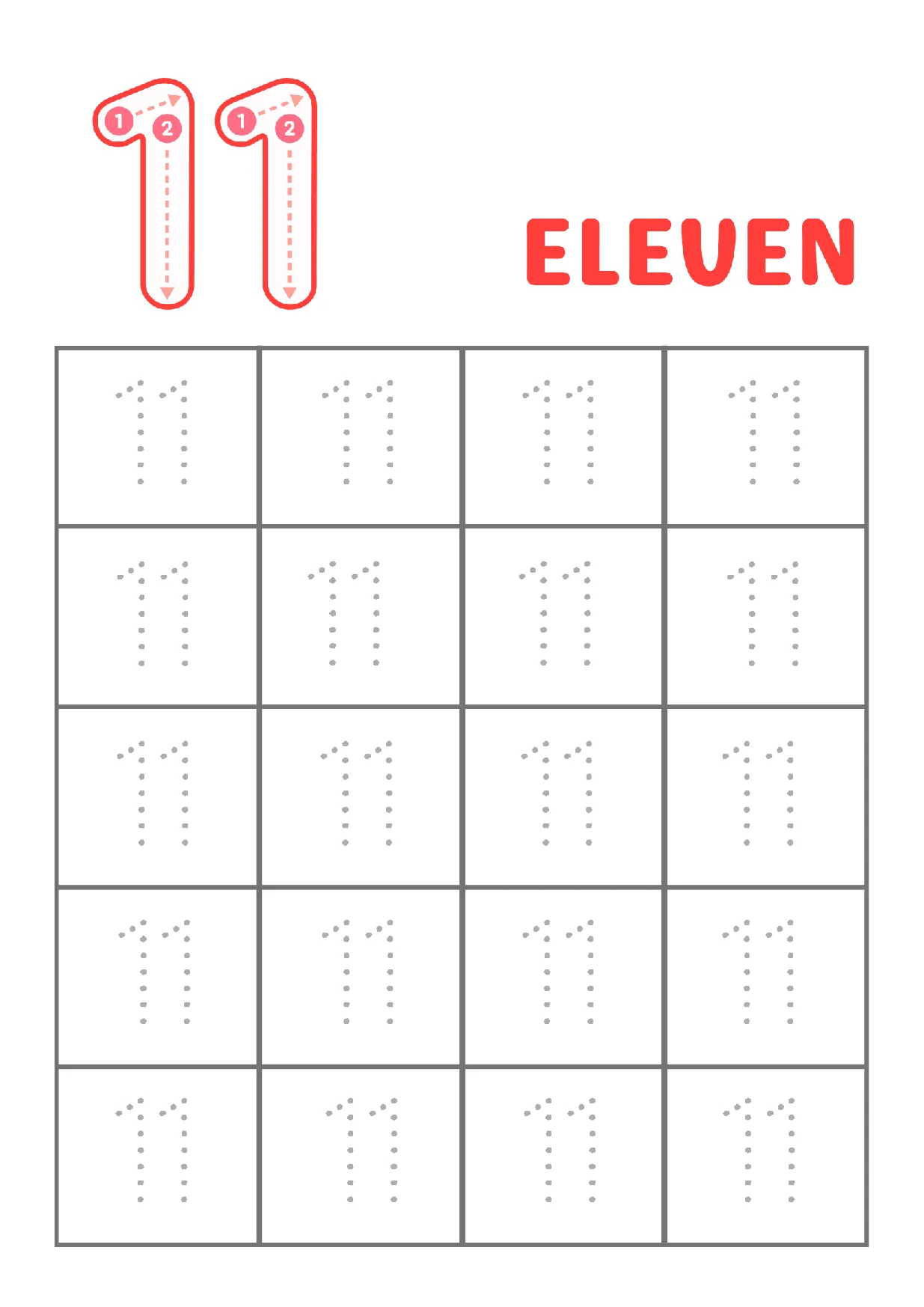 Trace Number 11 Worksheet | Fun Kindergarten Math Practice