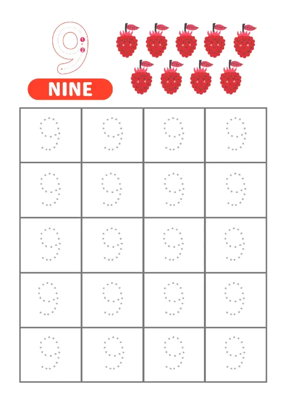 Number 9 Tracing Worksheet for Kindergarten Fun