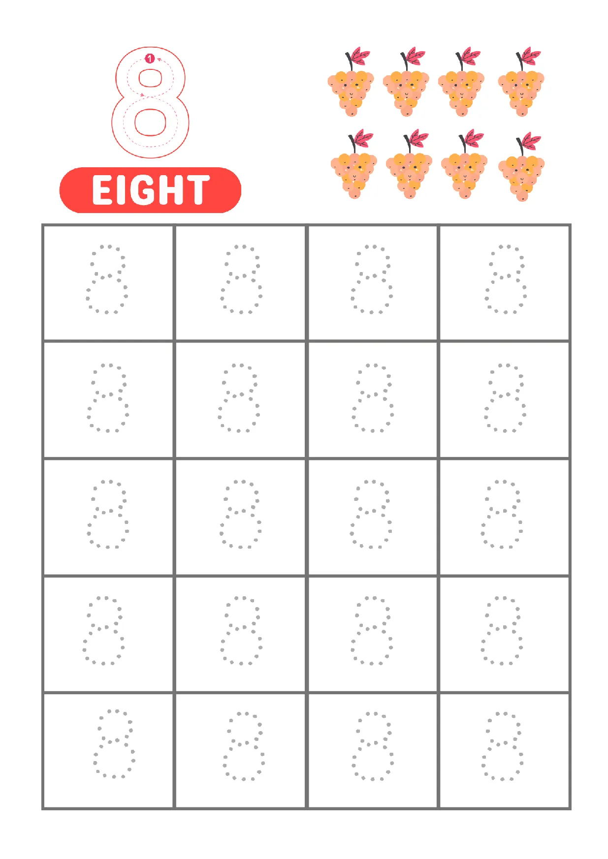 Trace Number 8 Worksheet | Kindergarten Counting & Writing
