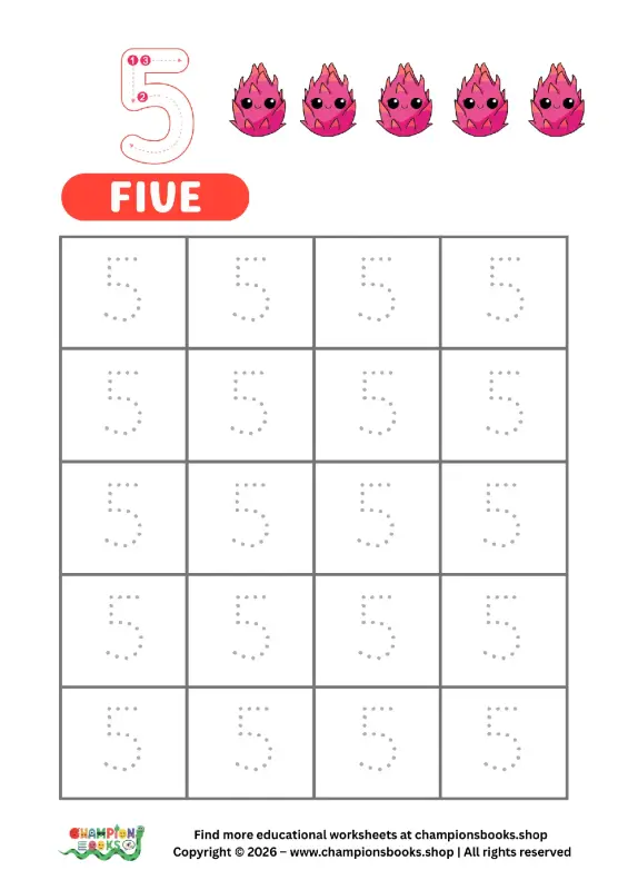Trace Number 5 Worksheet | Kindergarten Counting Practice