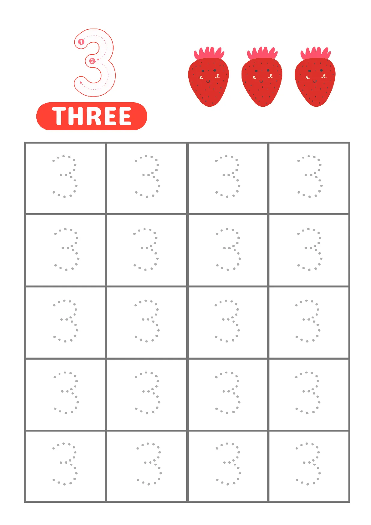 Trace Number 3 Worksheet: Learn to Count & Write Three