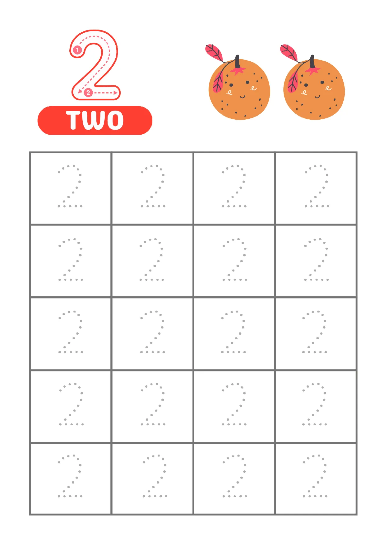 Tracing Number 2 Worksheet for Kindergarten Fun