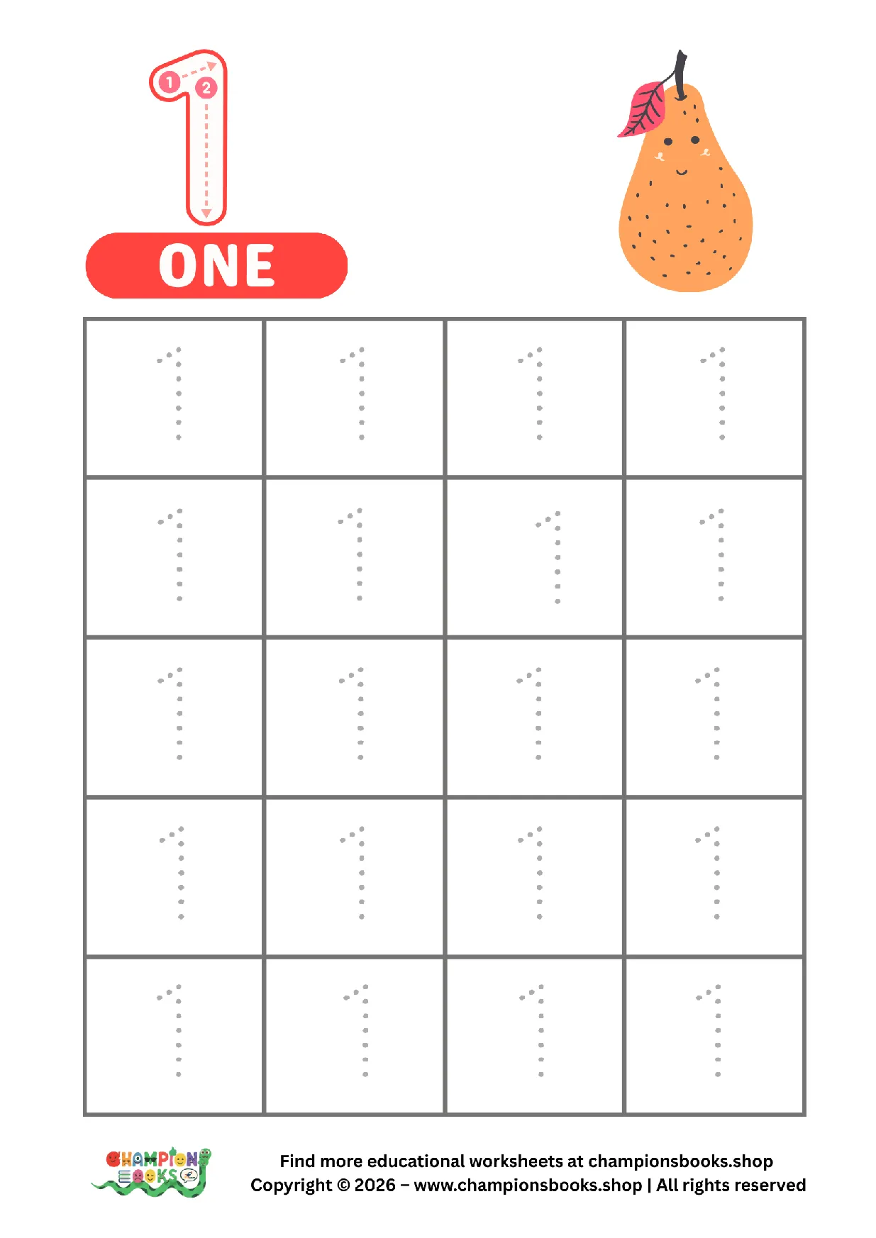 Number 1 Tracing Worksheet for Kindergarten | Write & Learn