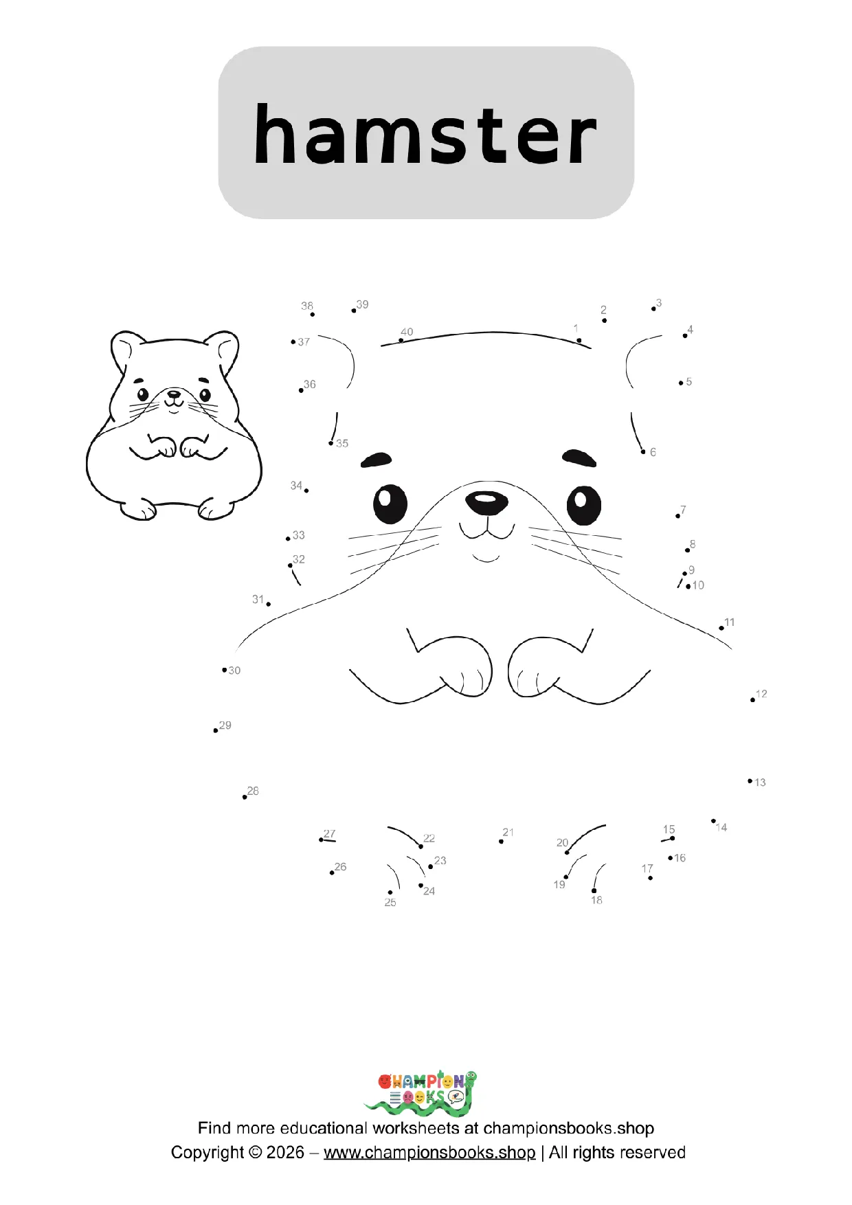 Fun Hamster Dot-to-Dot Worksheet for Kids | Connect the Dots