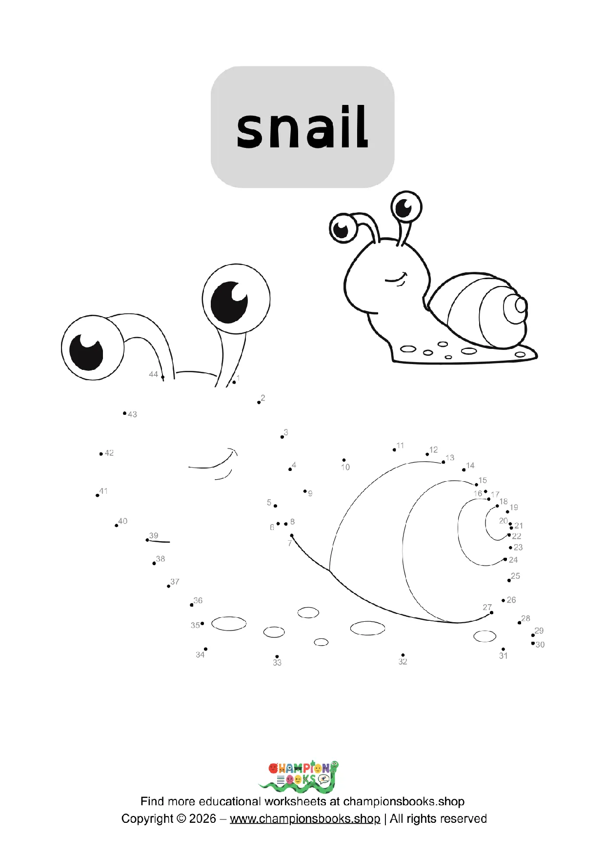 Snail Dot to Dot Worksheet for Kids | Connect the Dots Fun
