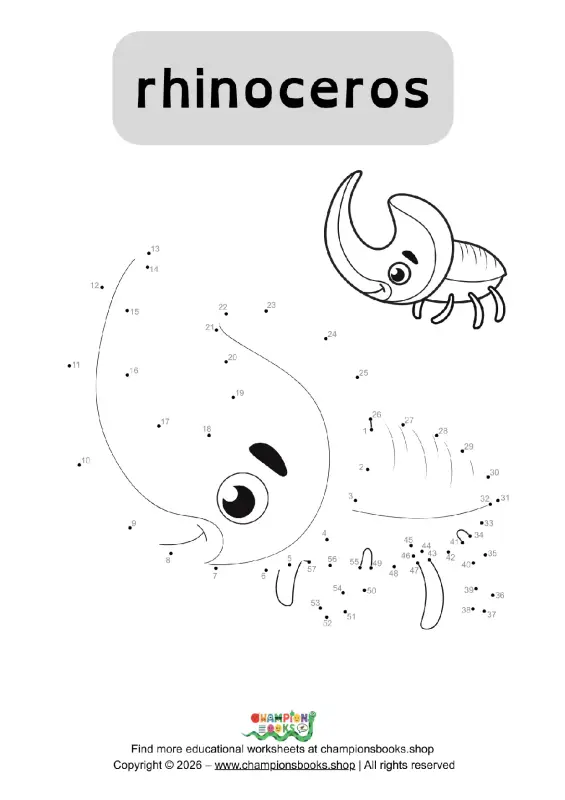 Rhinoceros Beetle Connect the Dots Worksheet | Fun Math Activity