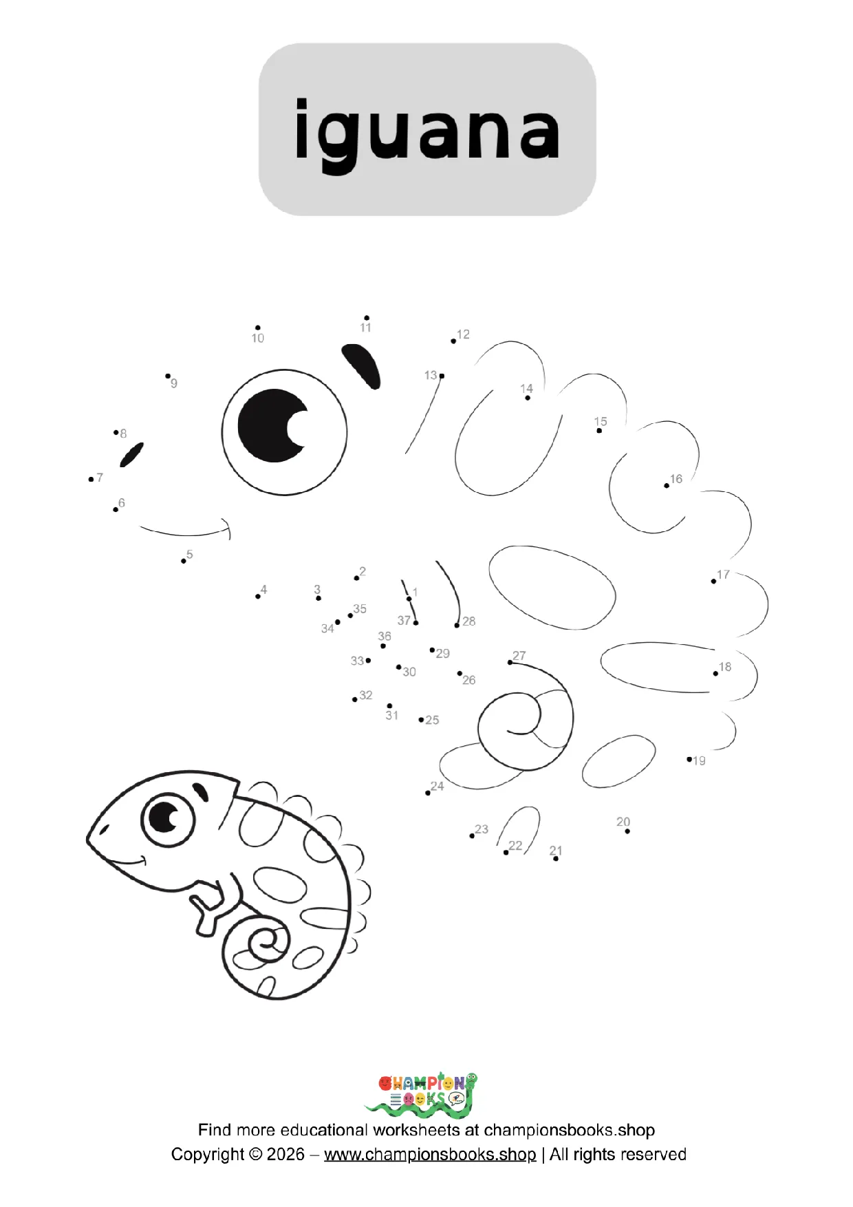 Iguana Dot to Dot Worksheet | Fun Connect the Dots for Kids