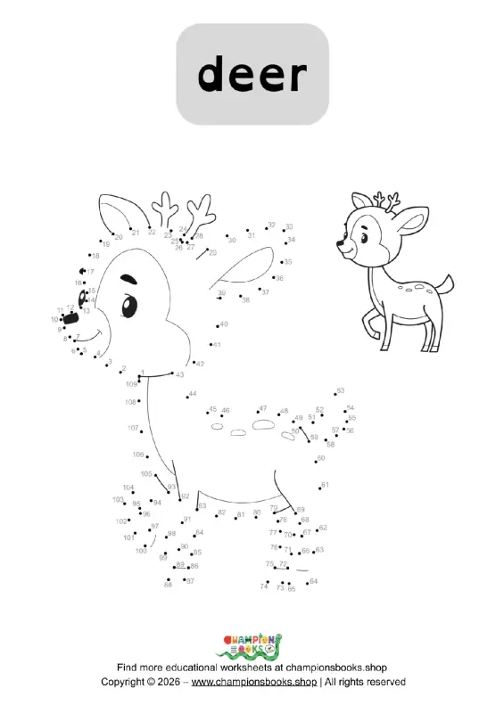 Printable Deer Dot to Dot Worksheet for Kids | Fun Activity