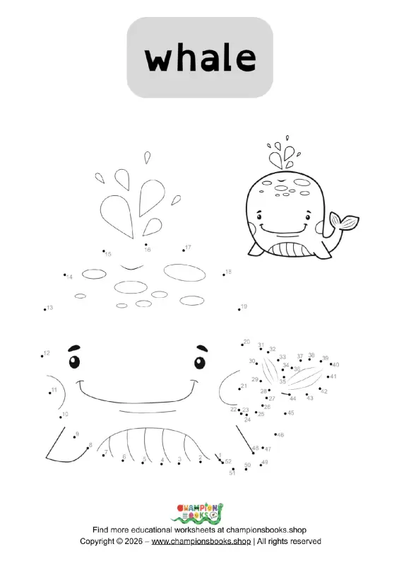 Whale Connect the Dots Worksheet for Kindergarten Fun!