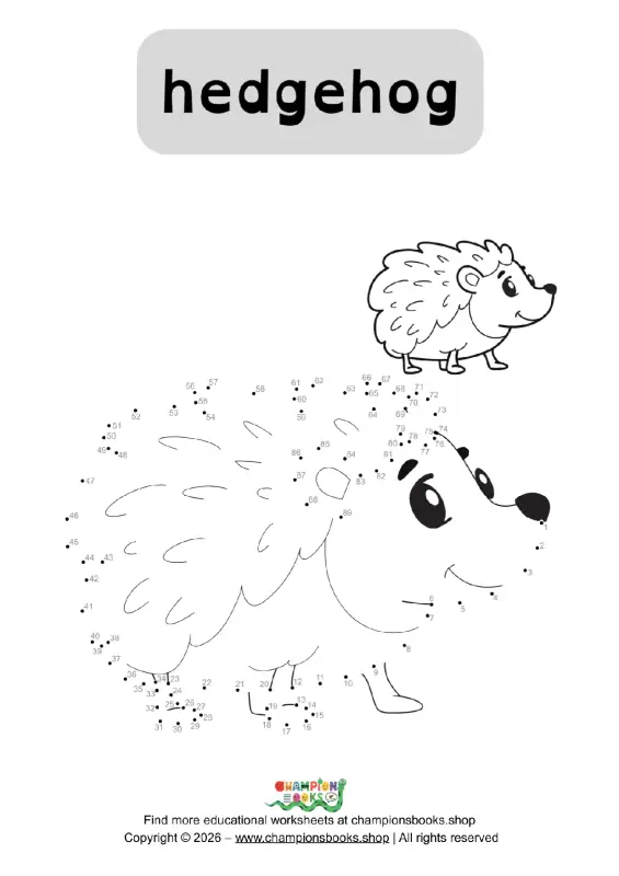 Hedgehog Dot to Dot Worksheet for Grade 1 | Fun Connect the Dots