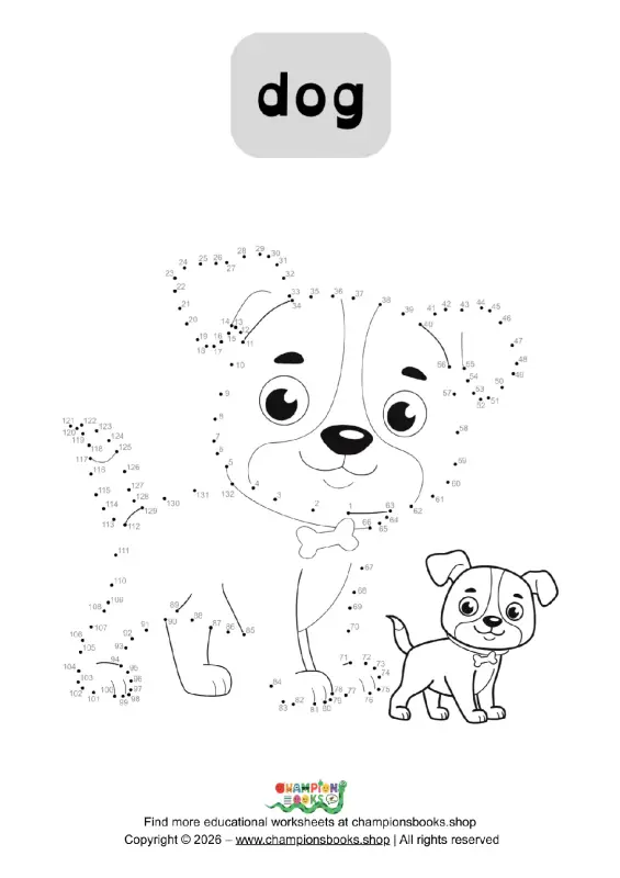 Cute Dog Dot to Dot Worksheet: Fun Grade 1 Activity
