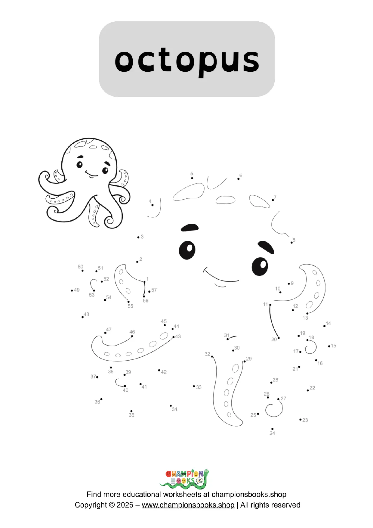 Octopus Connect the Dots Worksheet for Kids - Fun Learning