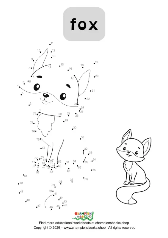 Fun Fox Connect the Dots Worksheet for Kindergarten