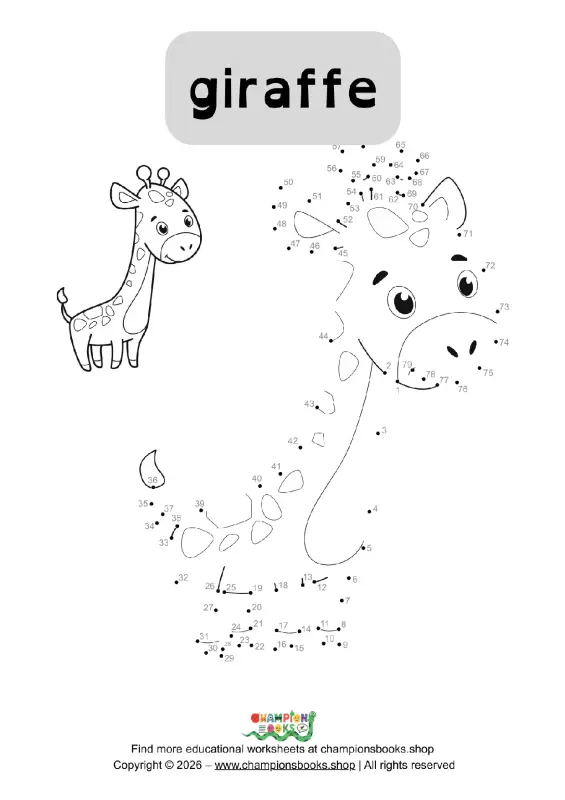 Giraffe Connect the Dots Worksheet | Fun Number Activity for K