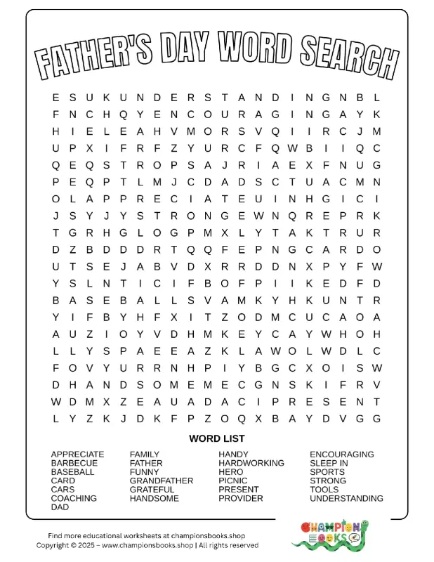 Father's Day Word Search Puzzle | Fun Activity for Kids