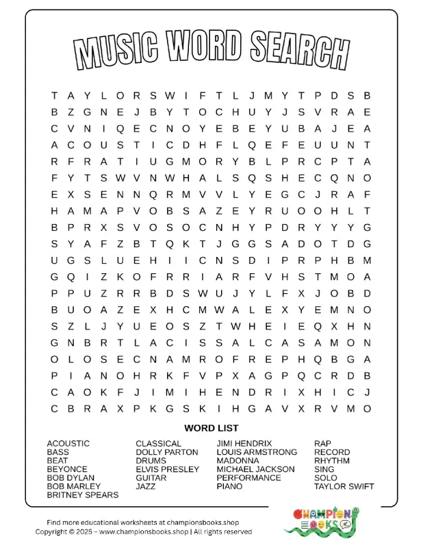 Music Word Search Puzzle | Fun Musical Terms & Artists