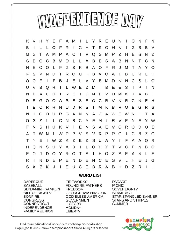 Independence Day Word Search Puzzle for Kids | Grade 3