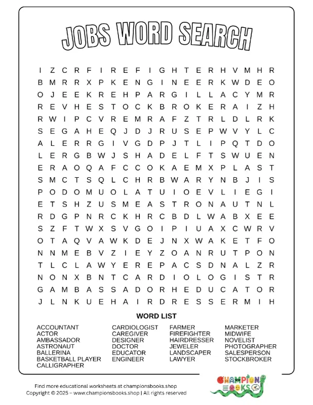 Jobs Word Search Puzzle | Discover Careers & Vocabulary