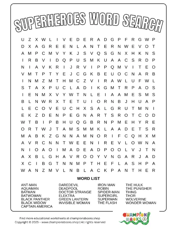 Superhero Word Search Puzzle | Fun Grade 3 Activity