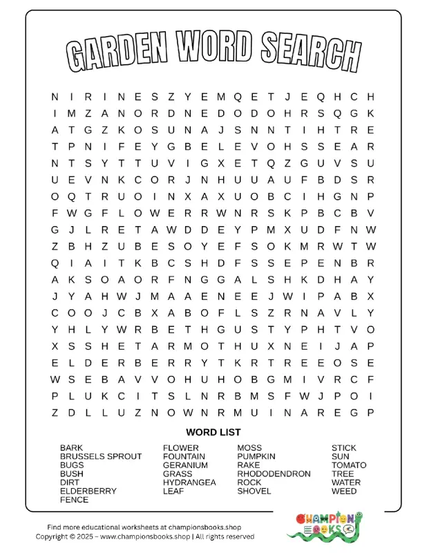Fun Garden Word Search Puzzle for Kids | Grades 1-3