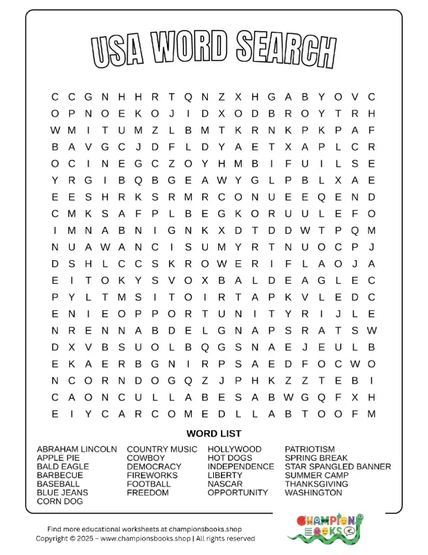 USA Word Search Puzzle for Kids | American History Fun
