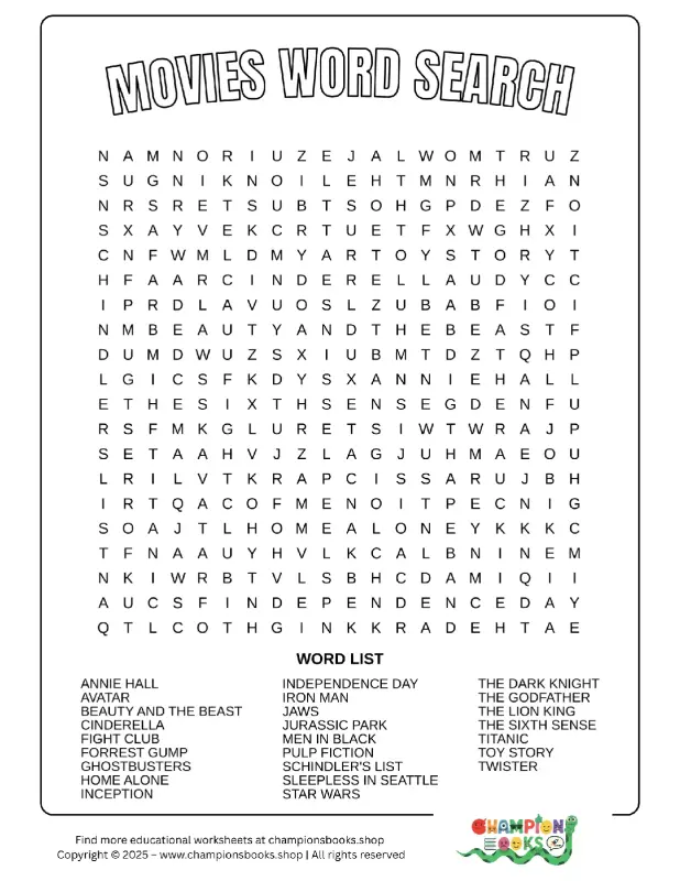 Fun Movies Word Search Puzzle for Teens & Adults | Free Printable