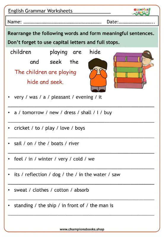 Grade 2 Sentence Rearrangement Worksheet - English Grammar