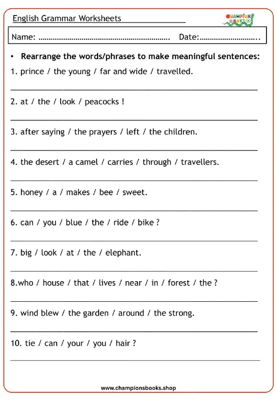 Rearrange Sentences Worksheet for Grade 3 Grammar Practice