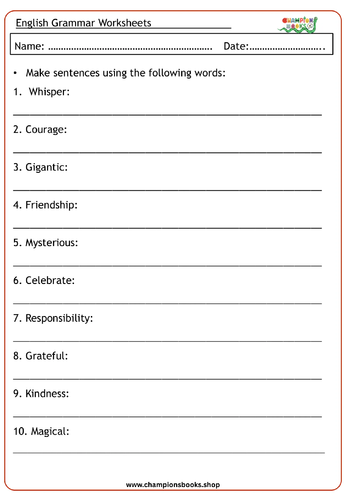 Sentence Writing Worksheet for Grade 3-4 | Build Skills