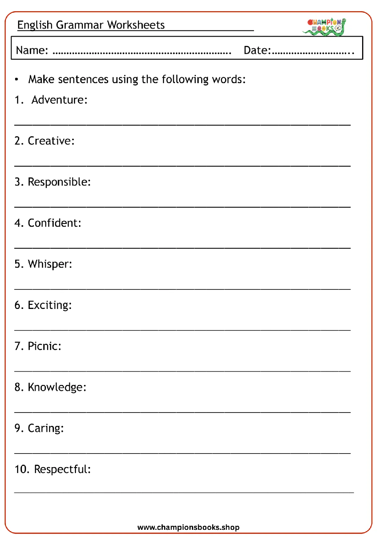 Sentence Writing Worksheet for Grade 3 | English Grammar