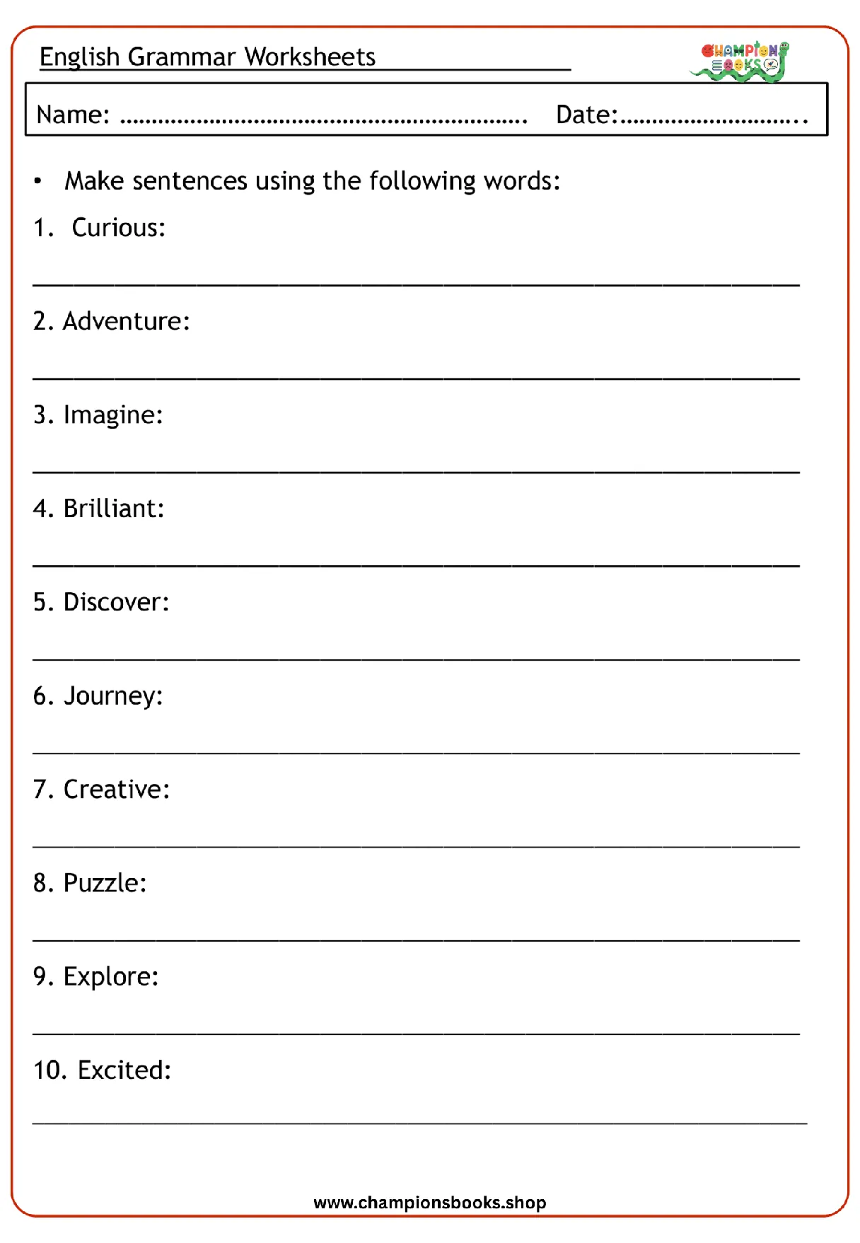 Sentence Writing Worksheet for Grade 3-4 | Build Vocabulary