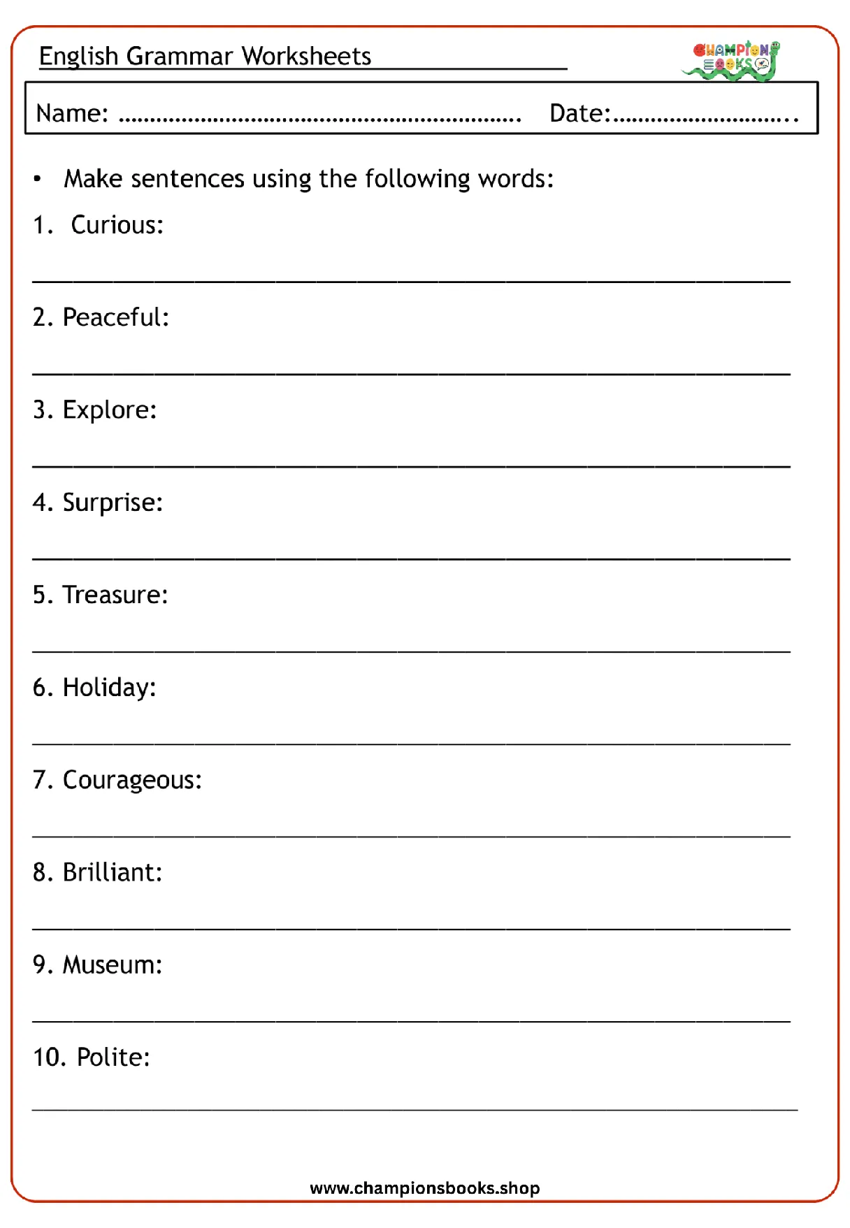 Grade 2 Make Sentences Worksheet for English grammar practice