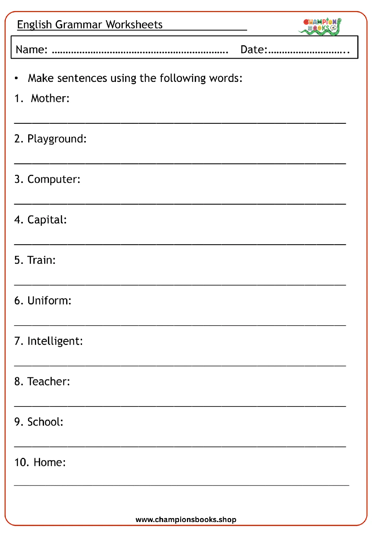 Grade 2 Sentence Making Worksheet: Build English Grammar Skills