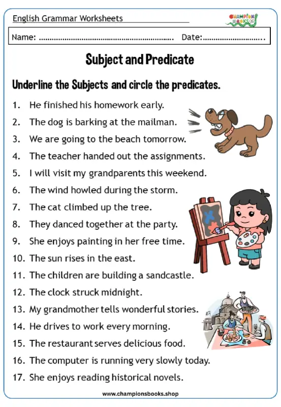 Master Subjects & Predicates: Grammar Worksheet (Grade 3-4)