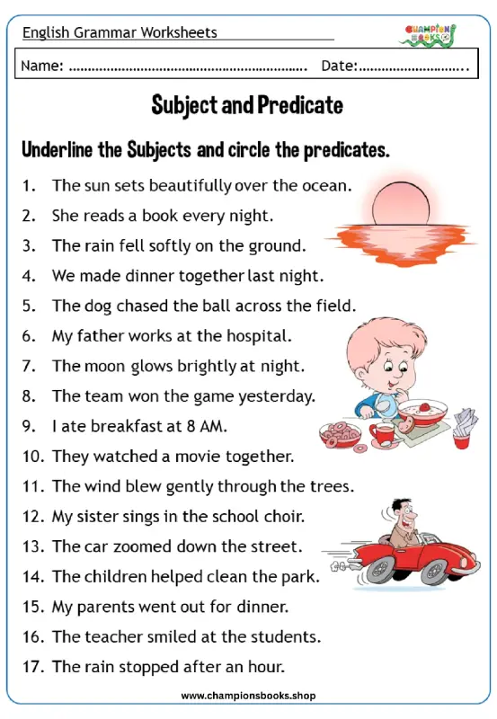 Master Subject & Predicate: English Grammar Worksheet for Grade 3
